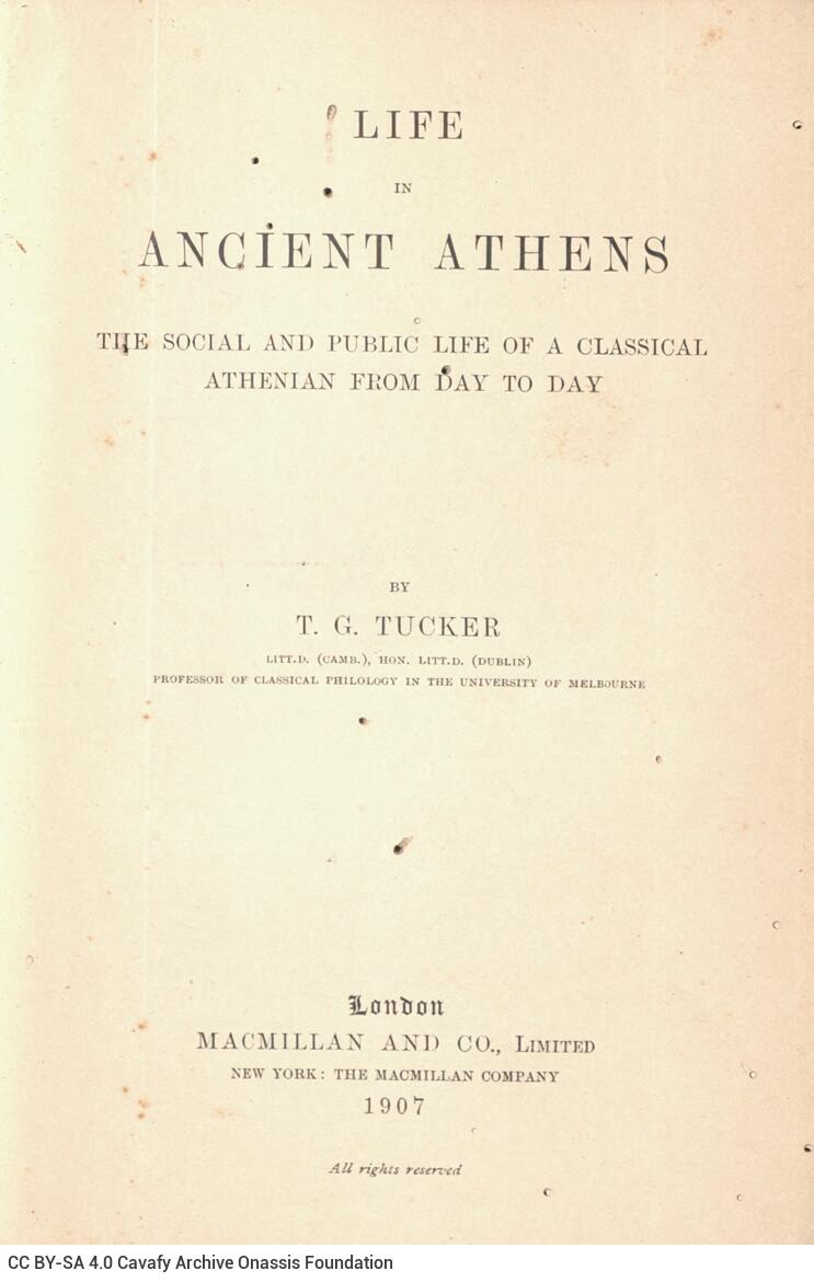 20 x 13 εκ. 4 σ. χ.α. + XIII σ. + 212 σ. + 2 σ. χ.α., όπου στο φ. 2 διαφήμιση με τίτλους 